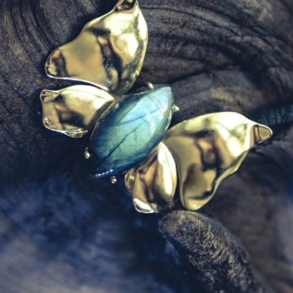 Labradorite brass butterfly pendant necklace … - Picture 5 of 9